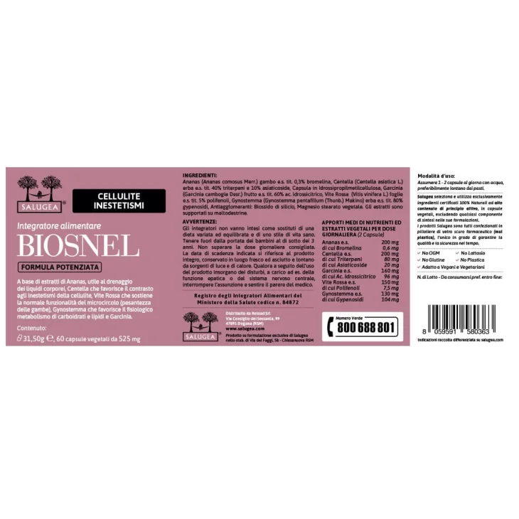 Salugea Biosnel Formula Potenziata Integratore Per Contrastare la Cellulite 60 capsule