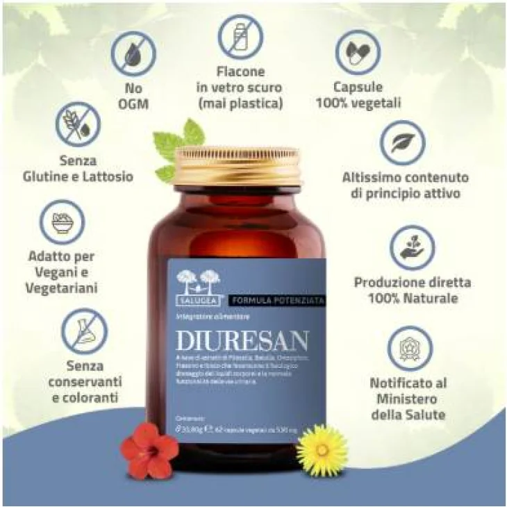Salugea Diuresan Formula Potenziata Integratore Per Diuresi e Depurazione 60 capsule vegetali