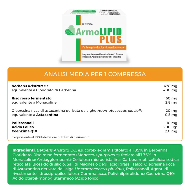 ArmoLipid Plus Integratore Per Colesterolo e Trigliceridi 30 compresse