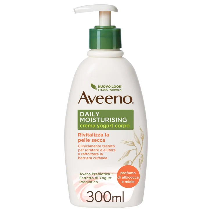 Aveeno Crema Corpo Idratante allo Yogurt Daily Moisturising Profumo di Miele e Albicocca Pelli da Normali a Secche 300ml
