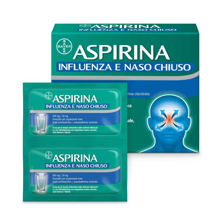 Aspirina 500 mg + 30 mg Influenza e Naso Chiuso 10 Bustine Granulato