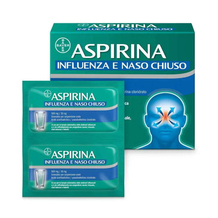 Aspirina 500 mg + 30 mg Influenza e Naso Chiuso 10 Bustine Granulato