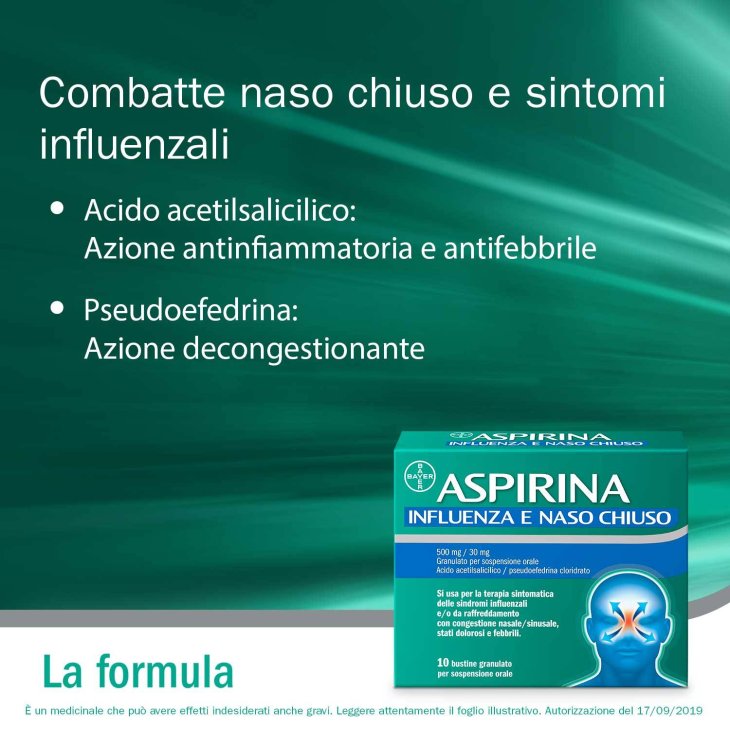 Aspirina 500 mg + 30 mg Influenza e Naso Chiuso 10 Bustine Granulato