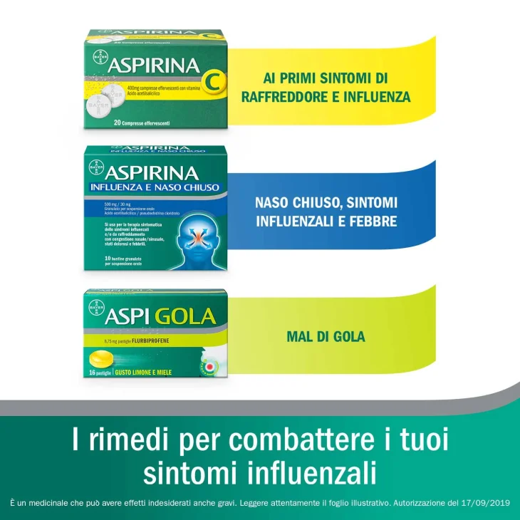 Aspirina 500 mg + 30 mg Influenza e Naso Chiuso 20 Bustine Granulato