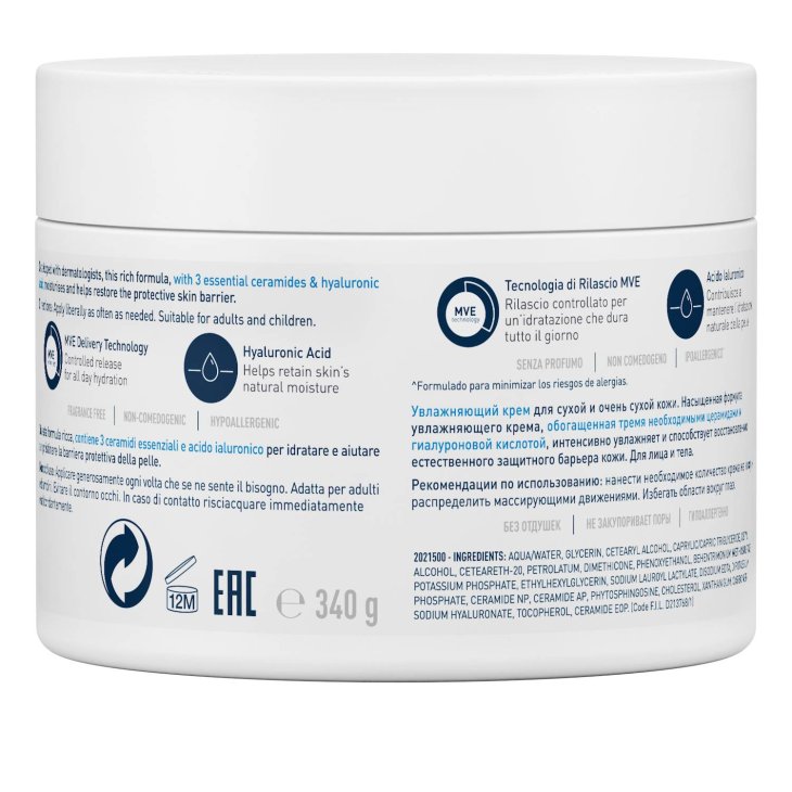 CeraVe Crema idratante viso e corpo pelle molto secca 340 g