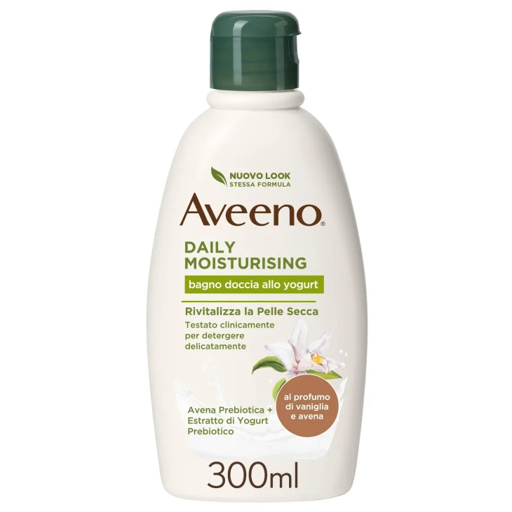 Aveeno Bagno Doccia allo Yogurt Daily Moisturising Profumo di Vaniglia e Avena Pelli da Normali a Secche Senza Sapone 300 ml
