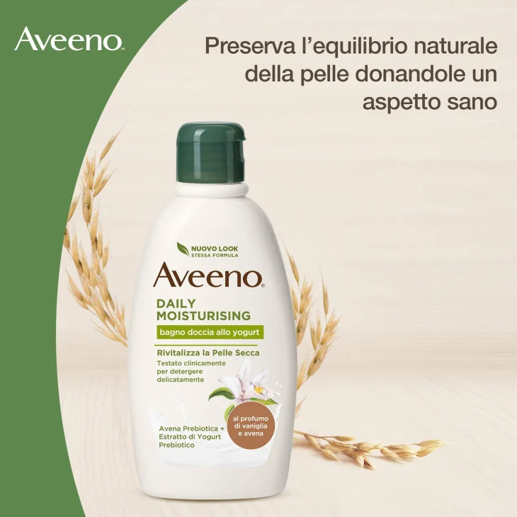 Aveeno Bagno Doccia allo Yogurt Daily Moisturising Profumo di Vaniglia e Avena Pelli da Normali a Secche Senza Sapone 300 ml