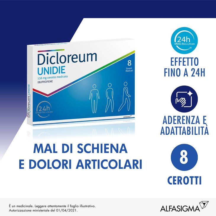 Dicloreum Unidie 136 mg 24H - 8 cerotti