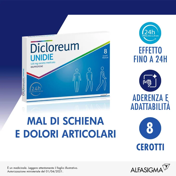 Dicloreum Unidie 136 mg 24H - 8 cerotti