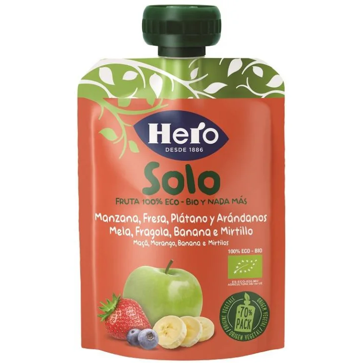 Hero Baby Solo Frutta Frullata Bio Mela Fragola Banana Mirtilli 100 gr