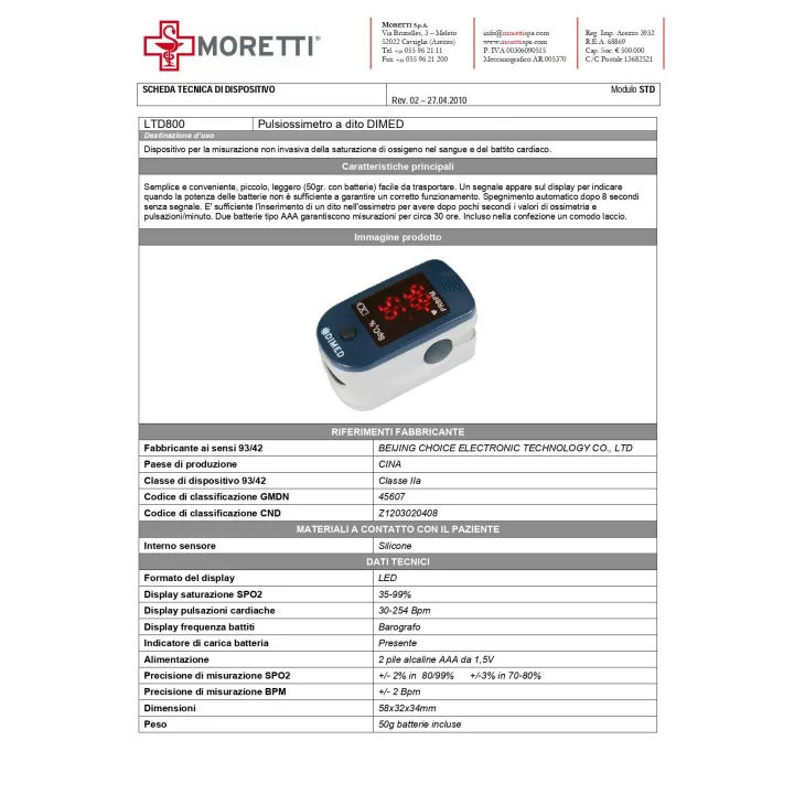 Dimed Heartcare Fingertip Pulse Pulsossimetro Digitale