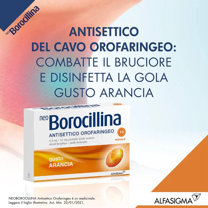 Neoborocillina Antisettico Orofaringeo 6,4 mg + 52 mg - Arancia 16 Pastiglie