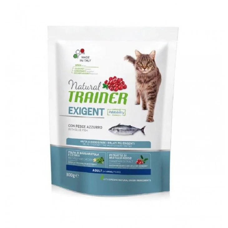 Natural Trainer Exigent Cibo Secco per gatti adulti gusto pesce azzurro 300 g