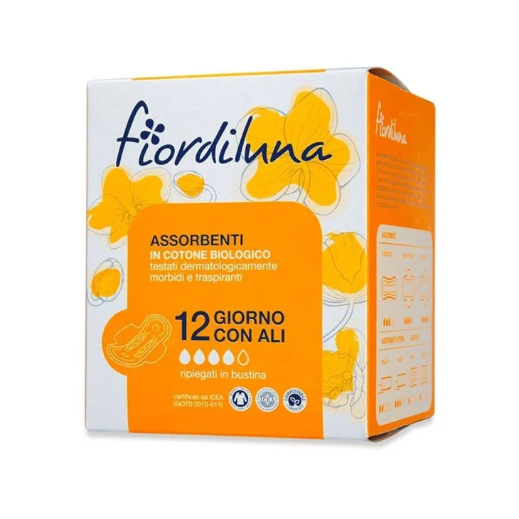 Baule Volante Fiordiluna Assorbenti giorno con ali e puro cotone Biologico 12 pezzi