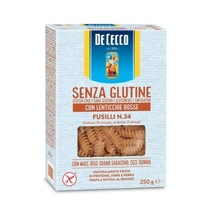 De Cecco Senza Glutine Fusilli Con Lenticchie Rosse N.34 250 gr