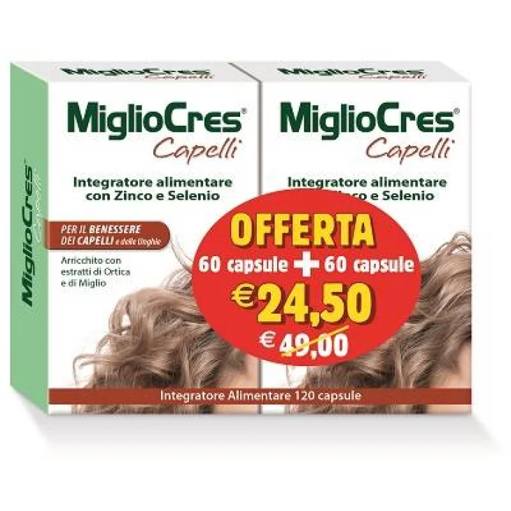 MiglioCres Integratore Capelli e Unghie Confezione  Convenienza 60+60 compresse