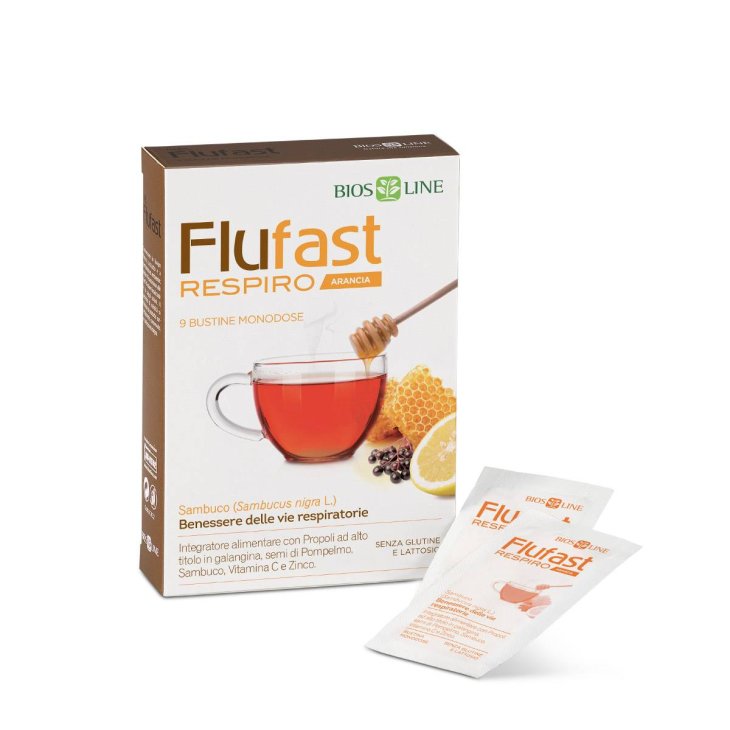 Bios Line Flu Fast Respiro Contro Raffreddamento Gusto Arancia 9 bustine