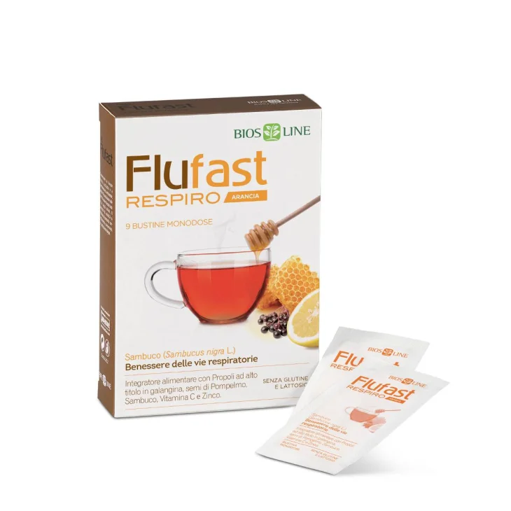 Bios Line Flu Fast Respiro Contro Raffreddamento Gusto Arancia 9 bustine