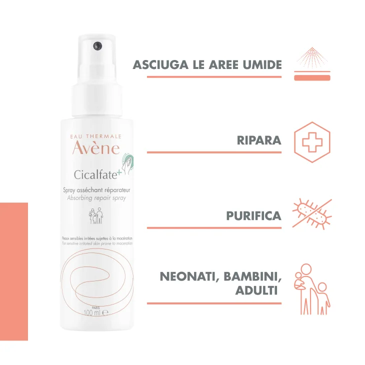 Av&egrave;ne Eau Thermale Cicalfate+ Spray Adsorbente Ristrutturante, ripara zone umide soggette a macerazione, con Rame e Zinco, Pelle fragilizzata, 100ml