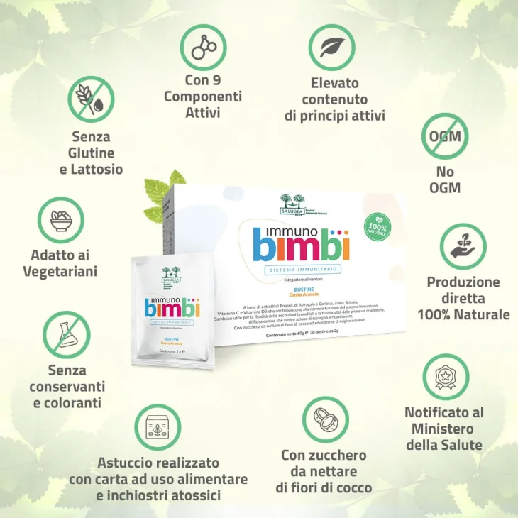 Salugea Immuno Bimbi Integratore Alimentare per il Sistema Immunitario 30 bustine