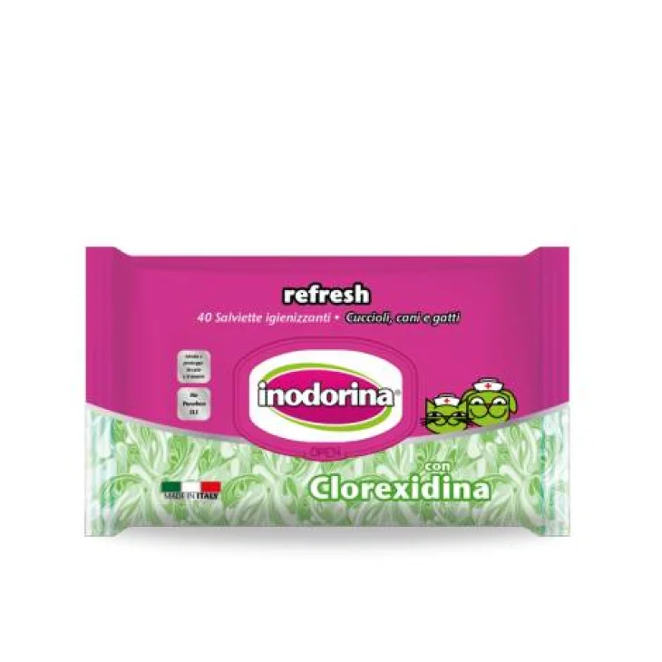 Inodorina Refresh Salviette igienizzanti con Clorexidina cani e gatti 40 pezzi