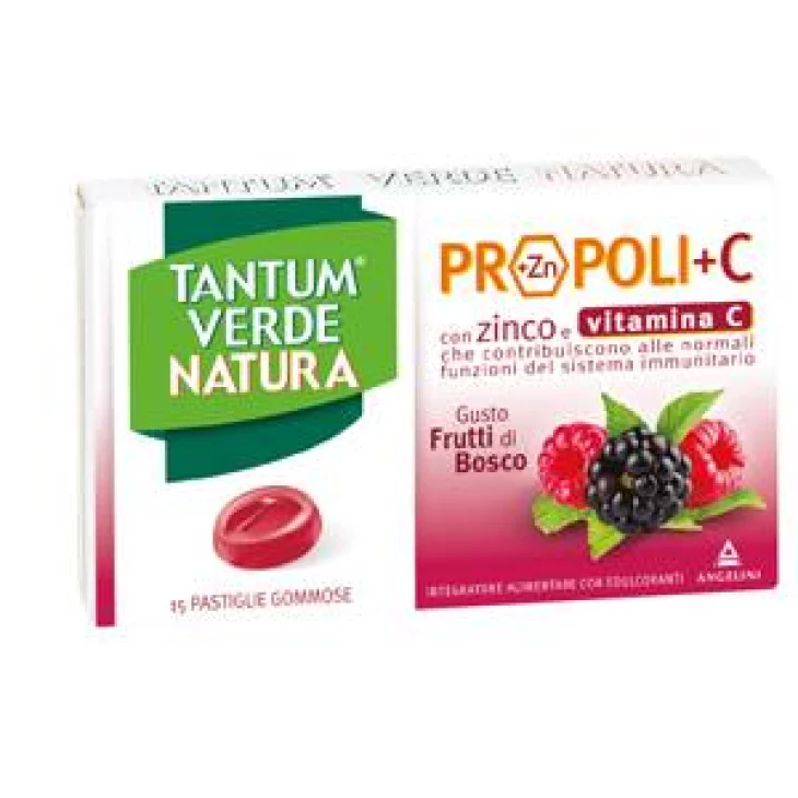 Tantum Verde Natura Propoli + Vitamina C 15 Pastiglie Gommose Gusto Frutti di Bosco