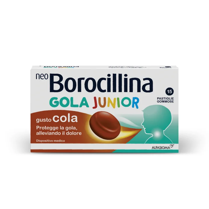 NeoBorocillina Gola Junior Pastiglie per la Gola Gusto Cola 15 pezzi