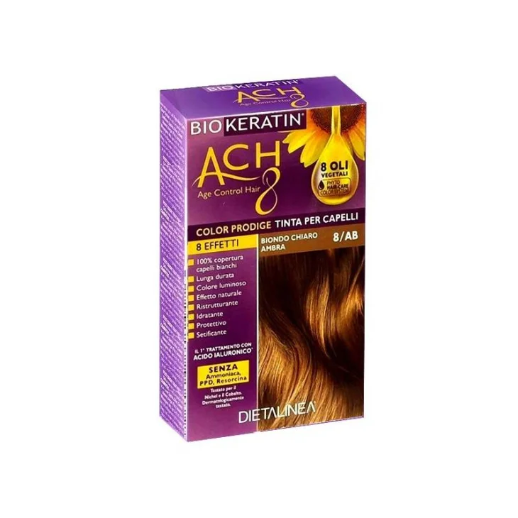 Biokeratin ACH8 Tinta Vegetale per Capelli Colore 8/AB Biondo Chiaro Ambra
