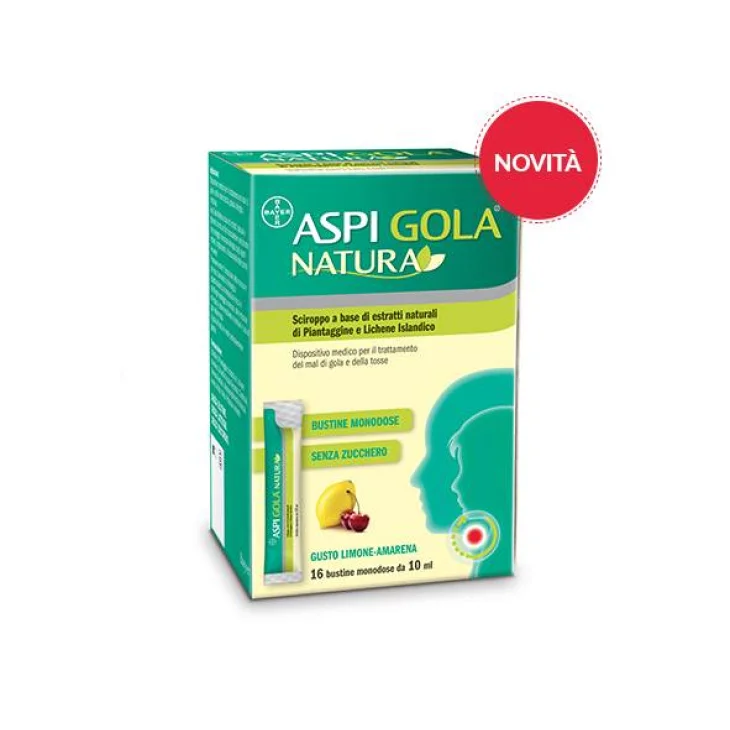 Aspi Gola Natura Sciroppo per il Mal di Gola Limone-Amarena 16 bustine