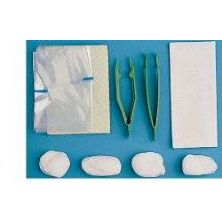 Farmacare Set per medicazione Medium con Pinza Ad Anelli, Pinza Anatomica, 4 Tamponi, Sacchetto Di Carta Per Residui, Telo