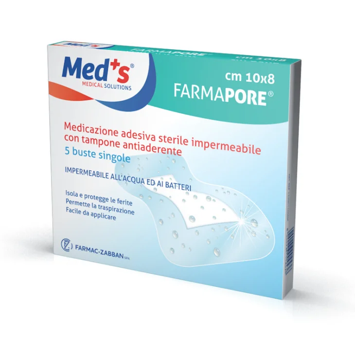 Meds FarmaPore Medicazione Adesiva Sterile Impermeabile 10x8cm 5 Pezzi