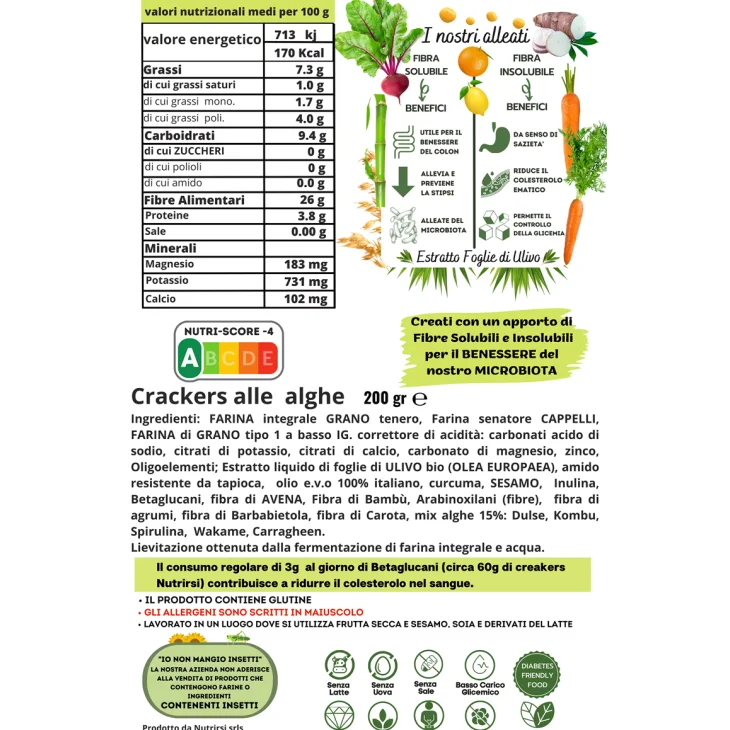 Nutrirsi NutriCracker Alghe Cracker salato a basso indice glicemico 250 g