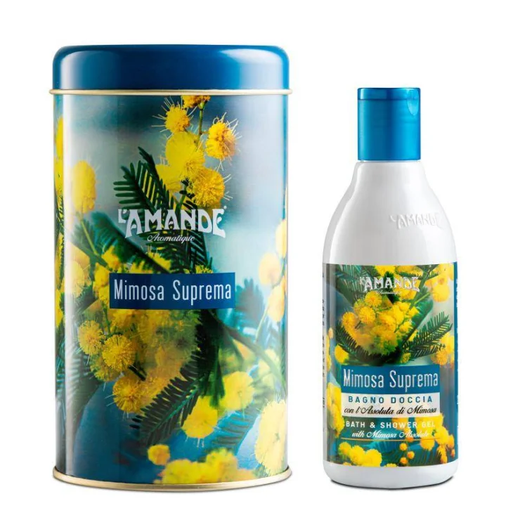 L'AMANDE MIMOSA SUPREMA BOITE METALLICA CILINDRICA BAGNODOCCIA 250 ML