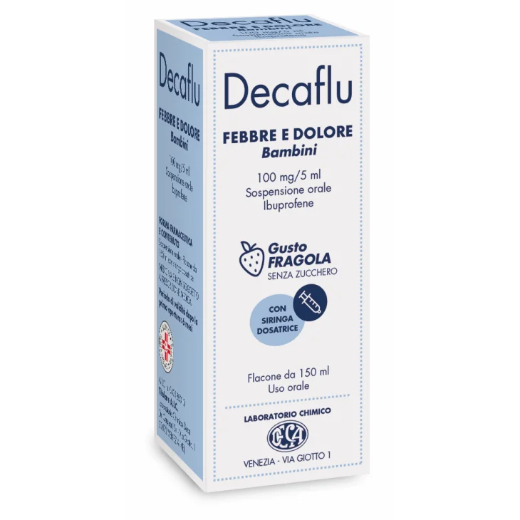 Decaflu Febbre e Dolori Bambini Sospensione Orale 100 mg/5 ml Gusto Fragola senza Zucchero 150 ml