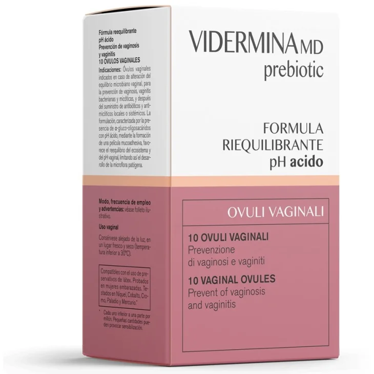 Vidermina MD prebiotic Formula Riequilibrante pH Acido 10 Ovuli Vaginali 3,0 g 10 pezzi Vidermina MD prebiotic Formula Riequilibrante pH Acido 10 Ovuli Vaginali 3,0 g 10 pezzi