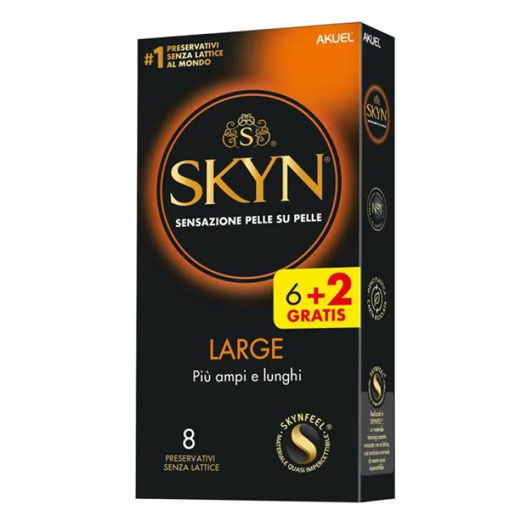 Akuel Skin Large Preservativi più ampi/Lunghi 6 pezzi + 2 Omaggio