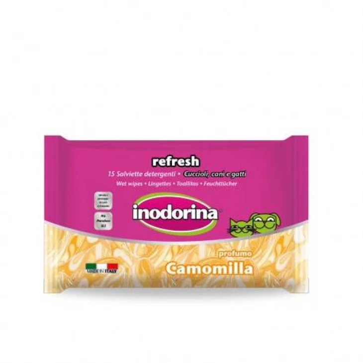 Inodorina Salviette Camomilla Occhi e Orecchie Salviette detergenti per cane e gatto 15 Pezzi