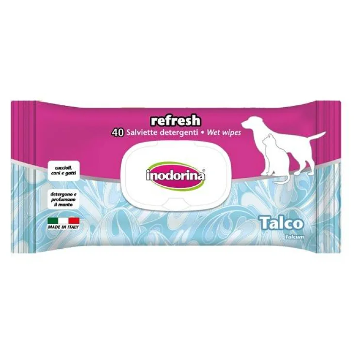 Inodorina Refresh Salviette Detergenti per Cani e Gatti Profumazione Talco 40 pezzi