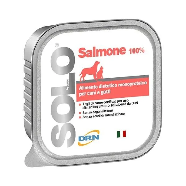Drn Solo Salmone Alimento dietetico monoproteico e umido per Cani/Gatti 100 g