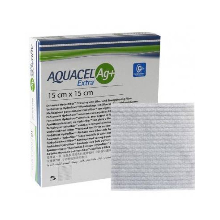 Aquacel Ag + Extra Medicazione In Hydrofiber E Ioni Argento Intessuta In Lyocell 15x15cm 5 Pezzi