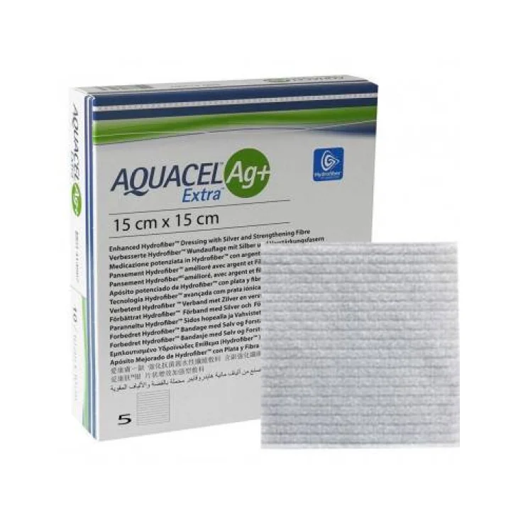 Aquacel Ag + Extra Medicazione In Hydrofiber E Ioni Argento Intessuta In Lyocell 15x15cm 5 Pezzi