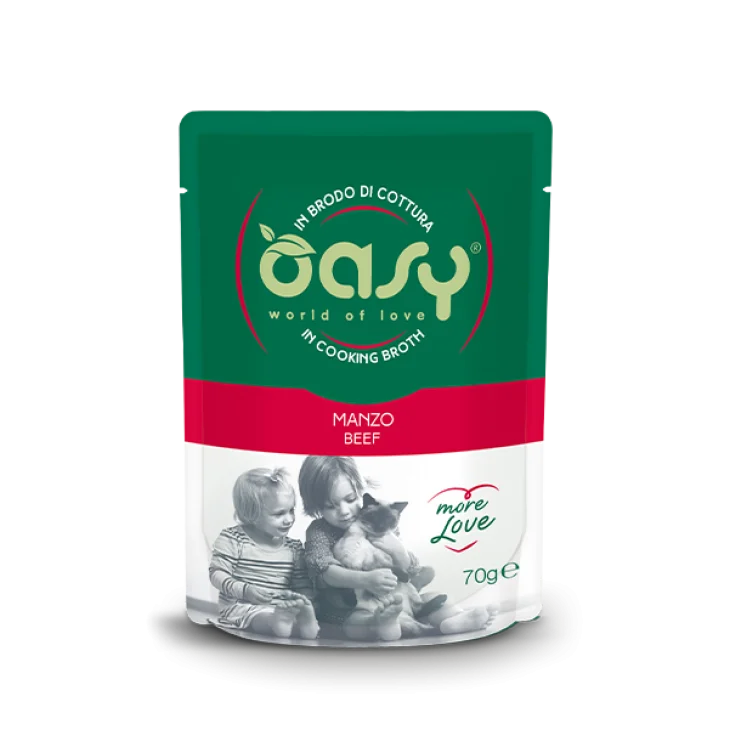 Oasy Wet Cat More Love Cibo Umido per Gatti Adulti gusto Manzo 70 g