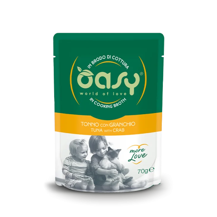 Oasy Wet Cat More Love Cibo Umido per Gatti Adulti gusto Tonno con Granchio 70 g