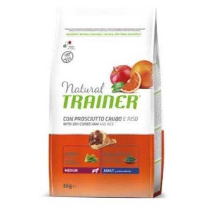 Natural Trainer Dog Medium Adult Alimento con prosciutto crudo e riso 3 kg