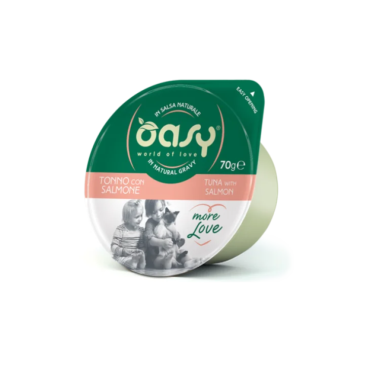 Oasy Wet Cat More Love Cibo Umido per Gatti Gusto Tonno con Salmone Cup 70 g