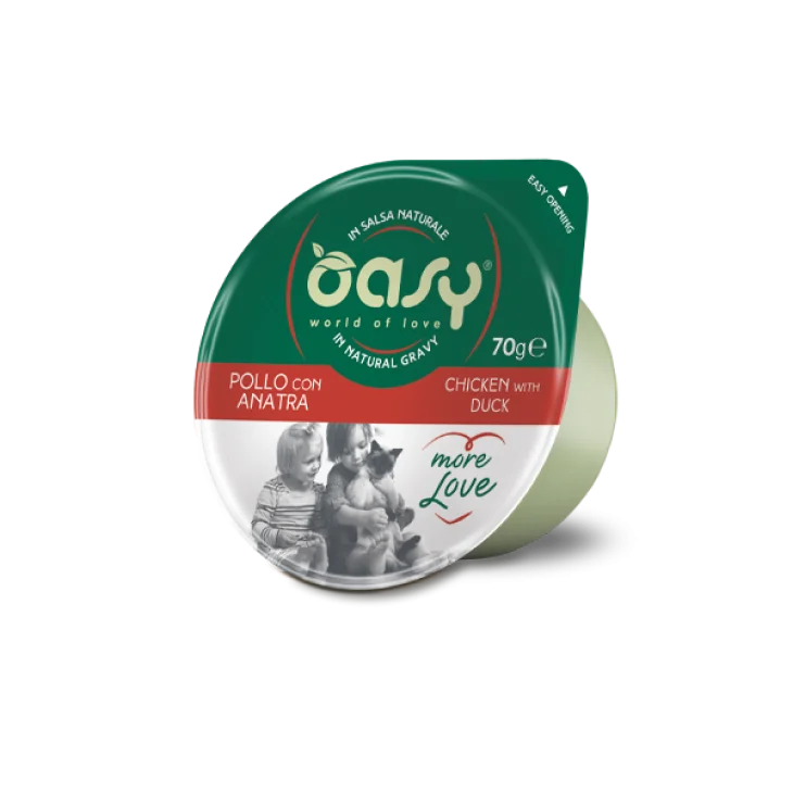 Oasy Wet Cat More Love Cibo Umido per Gatti Gusto Pollo con Anatra Cup 70 g