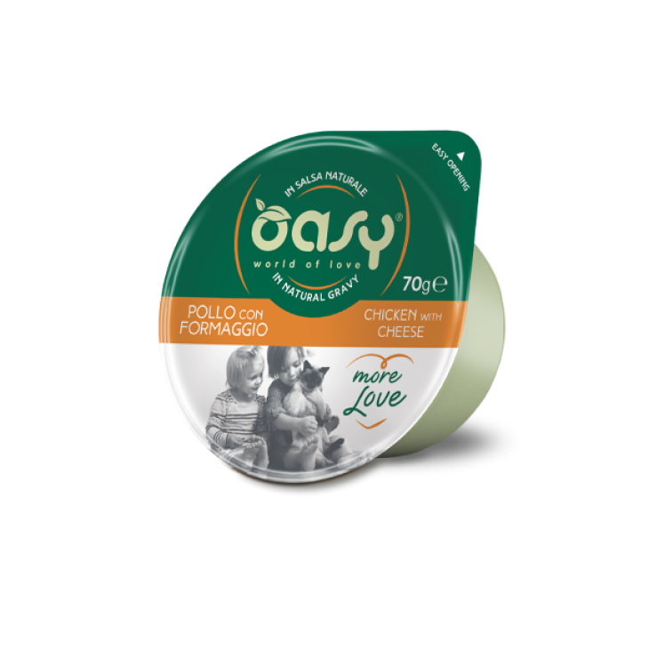 Oasy Wet Cat More Love Cibo Umido per Gatti Gusto Pollo con Formaggio Cup 70 g