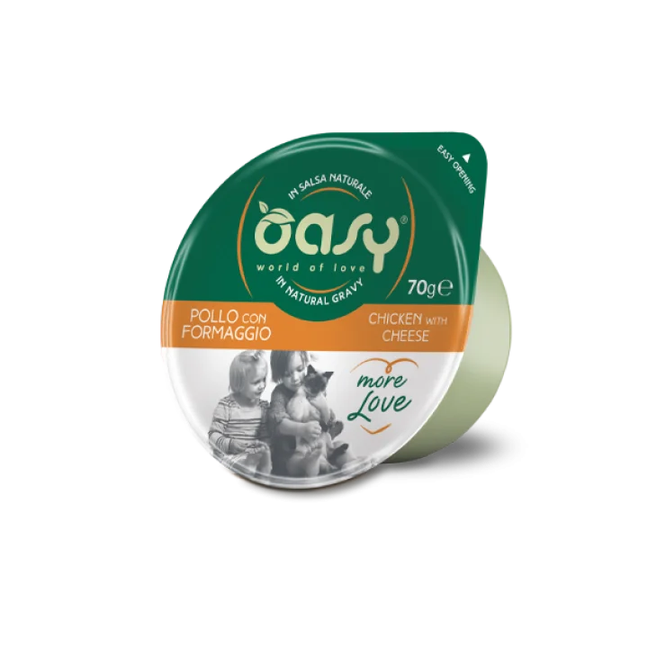 Oasy Wet Cat More Love Cibo Umido per Gatti Gusto Pollo con Formaggio Cup 70 g
