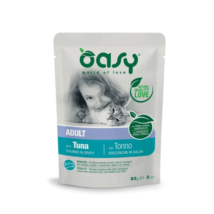 Oasy Wet Cat Bocconcini in Salsa con Tonno per Gatti Adulti 85 g