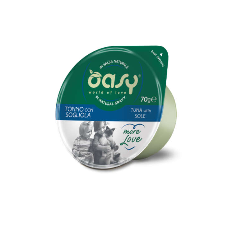 Oasy Wet Cat More Love Cibo Umido per Gatti Gusto Tonno con Sogliola Cup 70 g